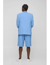 Straight Fit Asymmetrical Detail Suit Jacket - light blue - 1