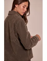 Khaki Faux Suede Concealed Placket Bomber Jacket - 1