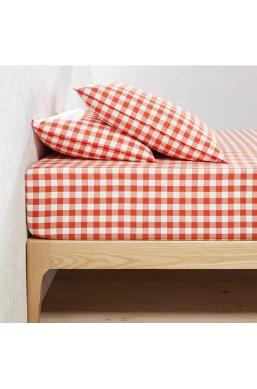 Veldi Orange Gingham 30cm High 100% Cotton Fitted Sheet
