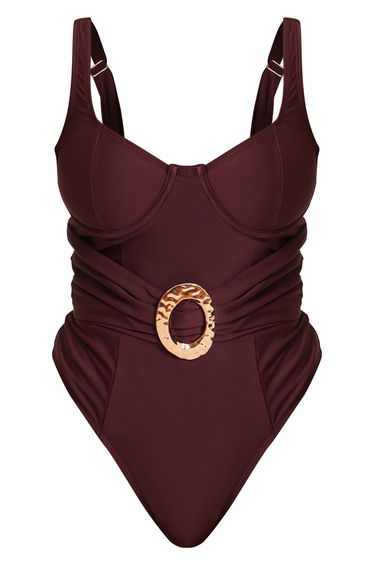 Shape Plum Underwired Cup Hammered Gold Trim Belted Swimsuit product thumbnail 4