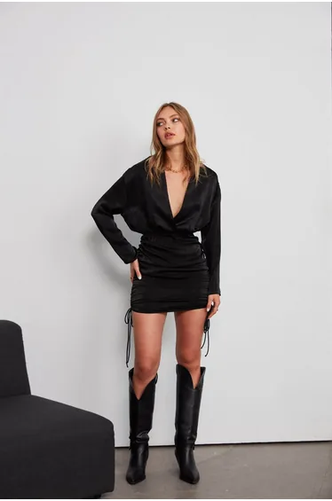 Gather Detailed Long Sleeve Dress