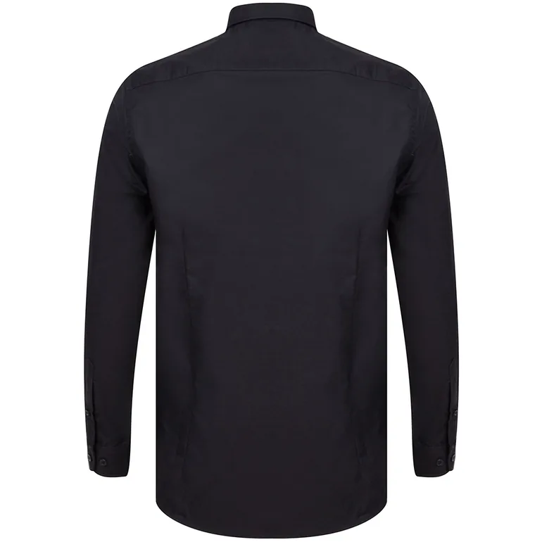 Henbury Mens Modern Long Sleeve Slim Fit Oxford Shirt - Black - 1