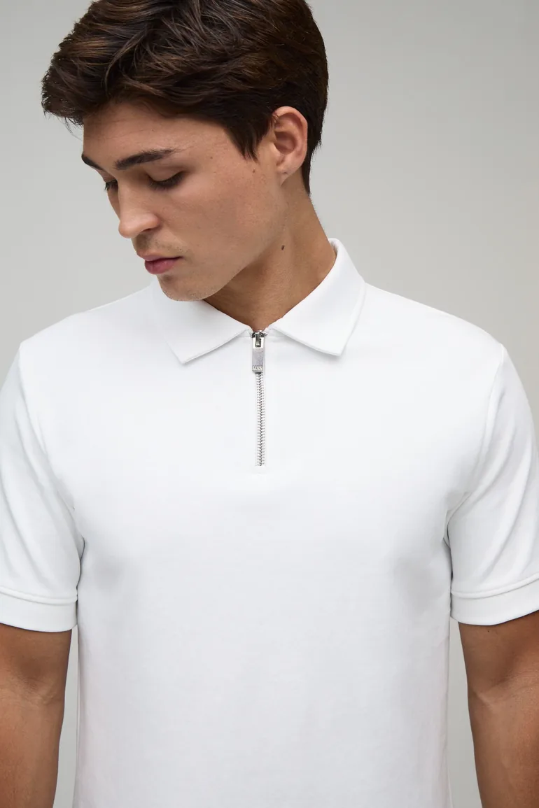 Slim Premium Interlock Zip Neck Polo - white - 2
