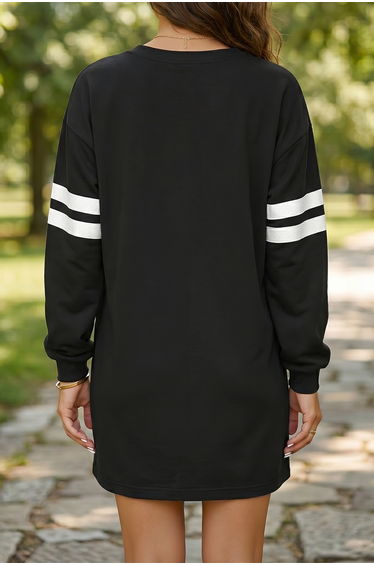 Lvness Black Varsity Contrast Banded Sleeve Shift Sweatshirt Dress product thumbnail 3