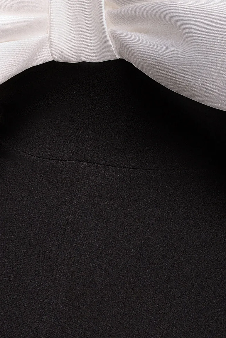 Contrast Off Shoulder Back Satin Bow Scuba Maxi Dress - Black Cream by Goddiva - 8