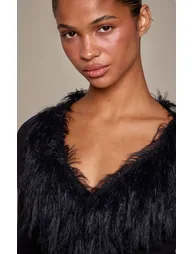 Black Sheer Feather Trim Top - 3