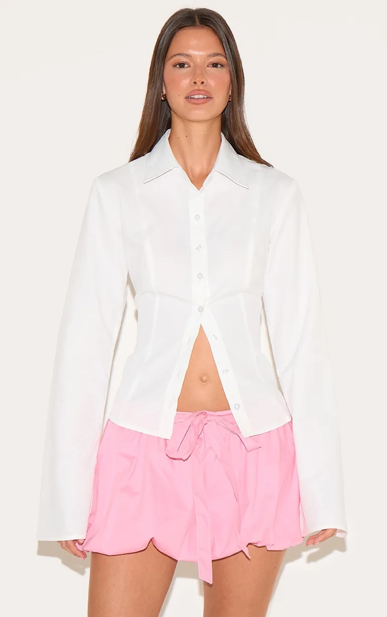 Pink Tie Waist Cotton Puffball Skirt - 3