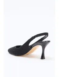Black Women's Tweed Classic Heeled Shoes - 4