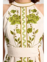 Rose Embroidered Cotton Twill Woven Maxi Dress - 1