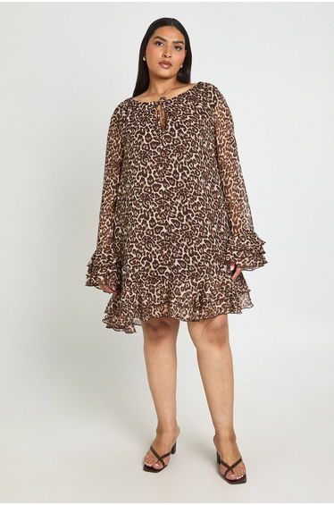 Plus Leopard Dot Chiffon Smock Dress - leopard