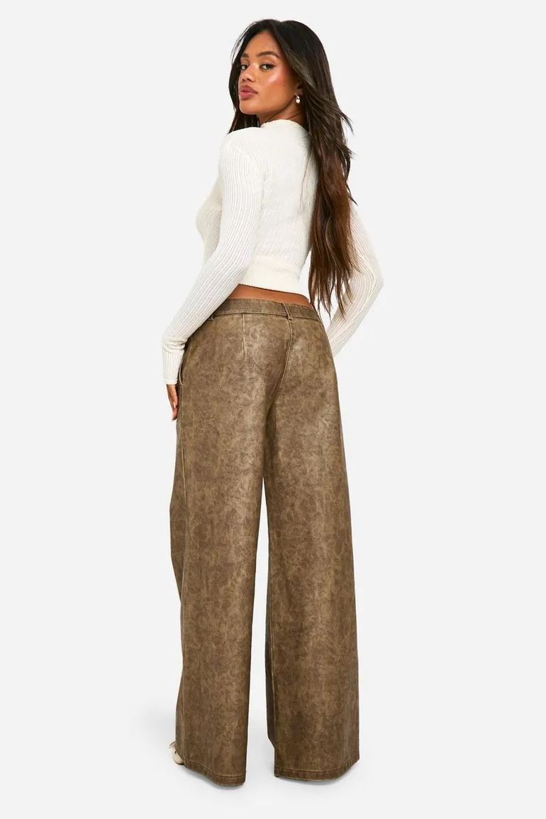 Low Rise Washed Pu Wide Leg Trouser - vintage wash - 1