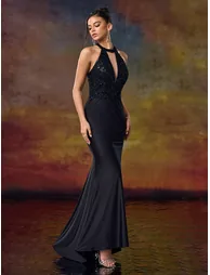 Modecrush Sparkling Beaded Halter Mermaid Dress - 1