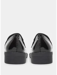 Black Metal Buckle Detail Patent Leather Loafers - 3