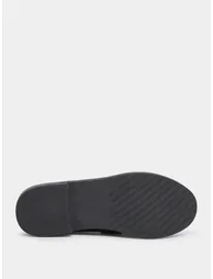 Black Metal Buckle Detail Patent Leather Loafers - 5
