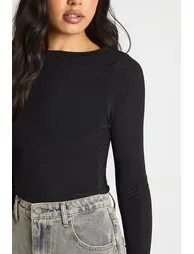 Tall Double Layer Slinky Long Sleeve Top - black - 3