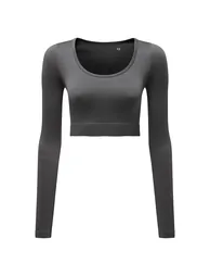 TriDri Womens/Ladies Ribbed Seamless 3D Crop Top - Charcoal