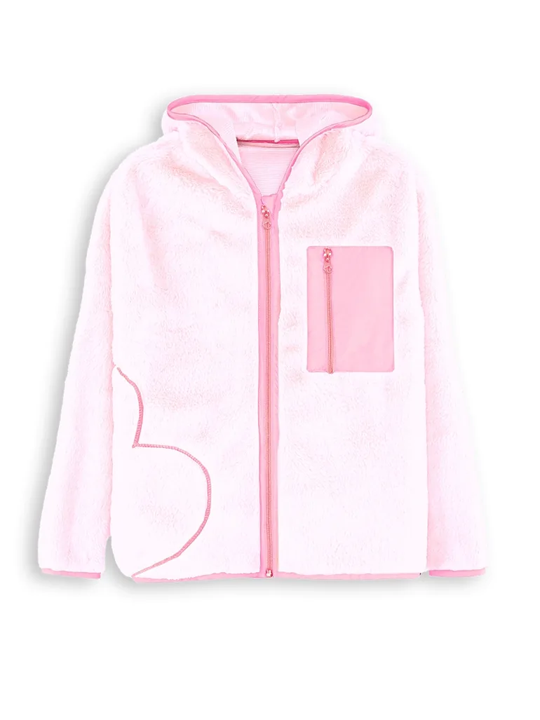 Girl's Plush Coat with Heart Pocket - 3
