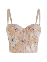 Tapework Lace Sequins Beaded Bustier Top in Apricot for Bridal Showers & Cocktail Parties