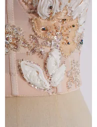 Tapework Lace Sequins Beaded Bustier Top in Apricot for Bridal Showers & Cocktail Parties - 6