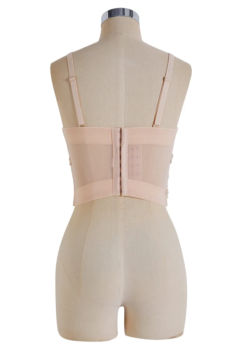 Tapework Lace Sequins Beaded Bustier Top in Apricot for Bridal Showers & Cocktail Parties - 7
