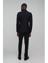 Slim Fit Satin Panel Suit Trousers - black - 2