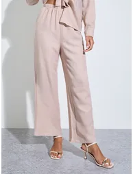 Beige Relaxed Shirt and Straight Leg Pants Modest Set - 4