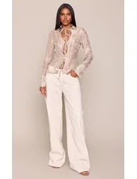 Beige Floral Chiffon Tie Front Shirt