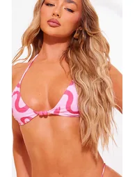 Pink Swirl Print Triangle Bead Detail Bikini Top - 2