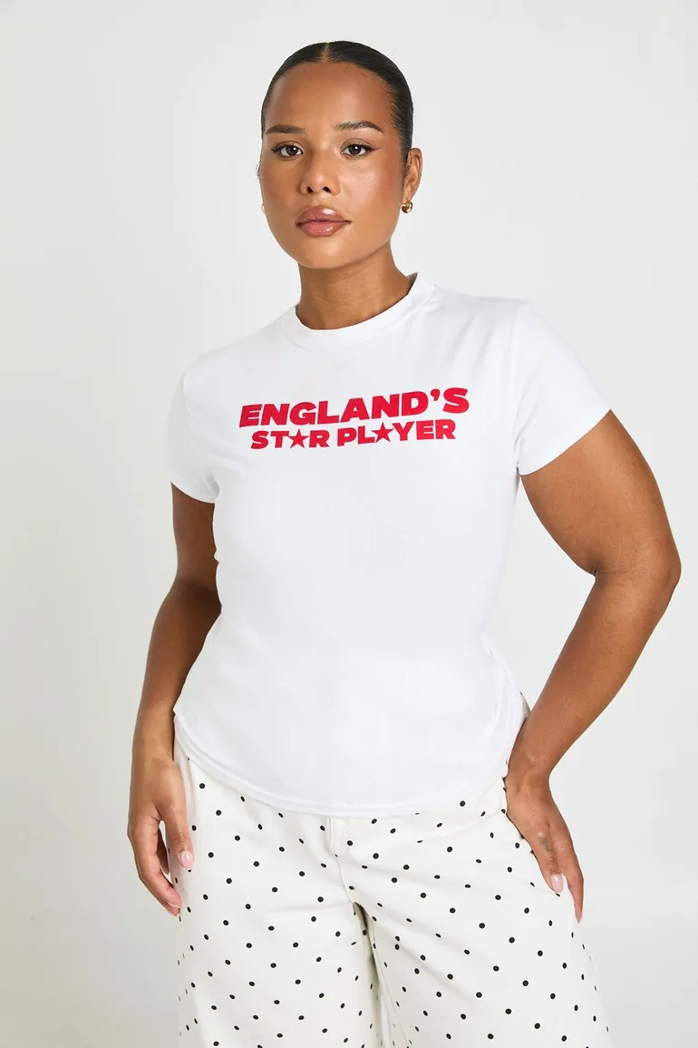 Plus England's Star Player Print Baby Tee - white