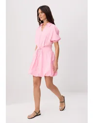 Pink Plain Mini Woven Dress - 1