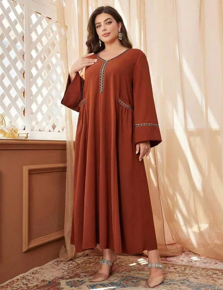Plus Size Maroon Arabian Jalabiya - 2