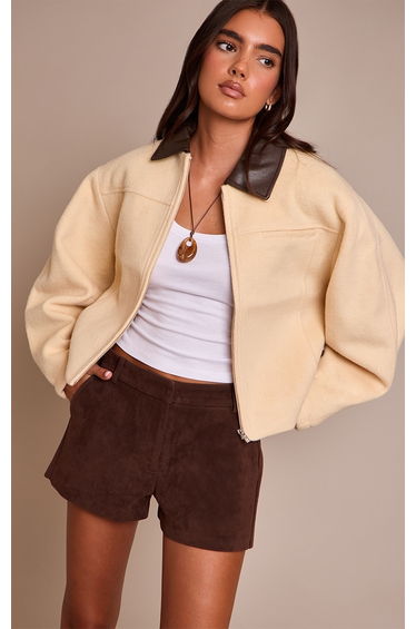 Buttercream PU Collar Zip Up Jacket