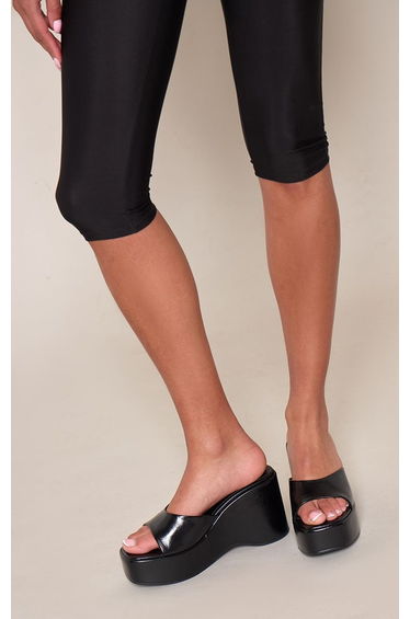 Black Crinkle Patent Mule Wedges