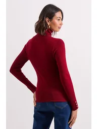Berry Roll Neck Button Cuff Jumper - 2