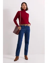 Berry Roll Neck Button Cuff Jumper - 1