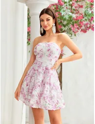 Leely Elegant Strapless Sleeveless Tulle Party Dress - 3
