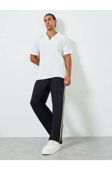 Black Oversized Zig Zag Side Tape Joggers