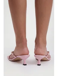 Buckle Detail Low Toe Post Heeled Mules - light pink - 1