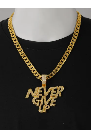 Men Slogan Text Drop Embellished Necklace