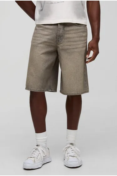 Regular Fit Washed Tinted Denim Jorts - ecru