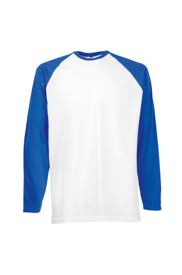 Fruit Of The Loom Mens Long Sleeve Baseball T-Shirt - White/Royal Blue