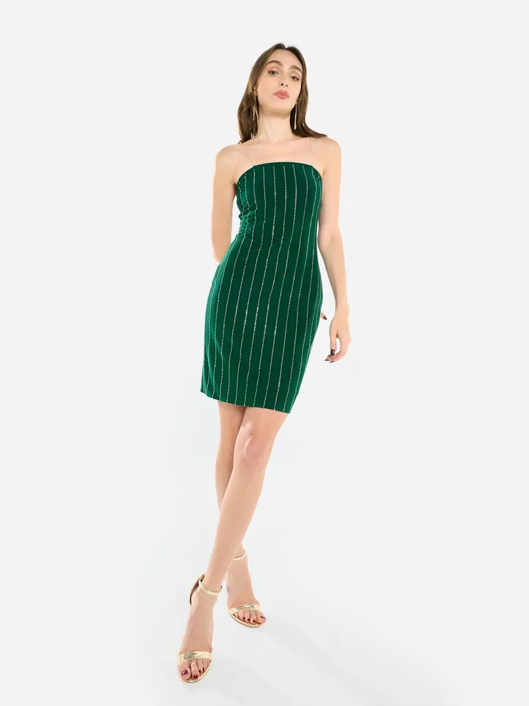 Women Embellished Bandeau Mini Dress House Of Moda Green : Party Dresses :  VogaCloset Oman