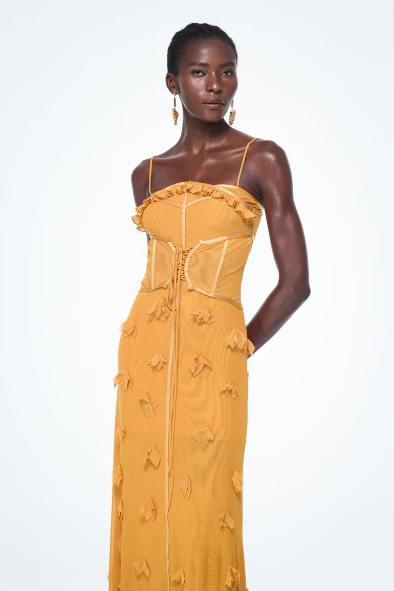Anoush Flower Spaghetti Lace Up Maxi Dress - 4