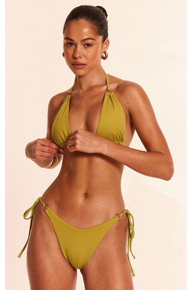 Olive Mini O Ring High Apex Triangle Bikini Top