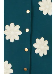 Yumi Teal Flower Applique Knit Waistcoat - 3