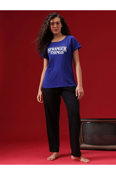 Stranger Things Text Print T-Shirt and Pyjama Set