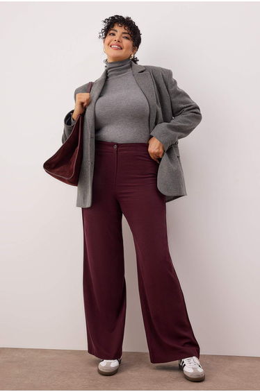 Premium burgundy wide leg plus size pants