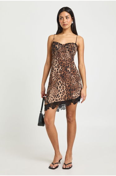 Leopard & Lace Contrast Mini Dress - leopard