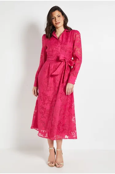 Floral Organza Belted Midi dress