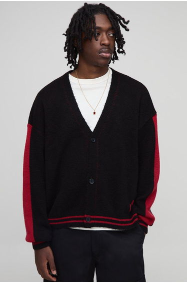Relaxed Boxy Fluffy Moto Knitted Cardigan - black